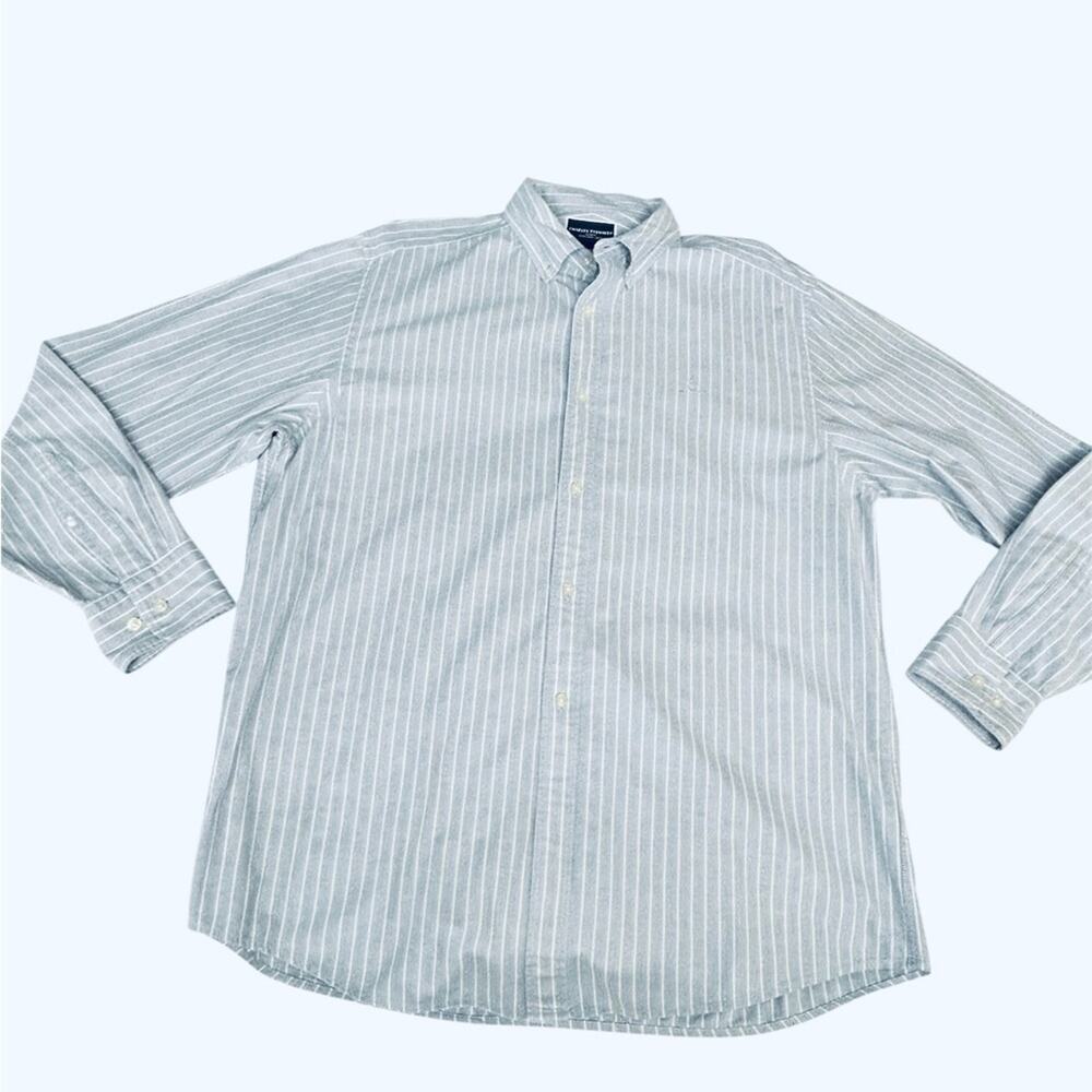 Charles Tyrwhitt Classic Fit Shirt Mens Large Blue Gray Stripe Button Down